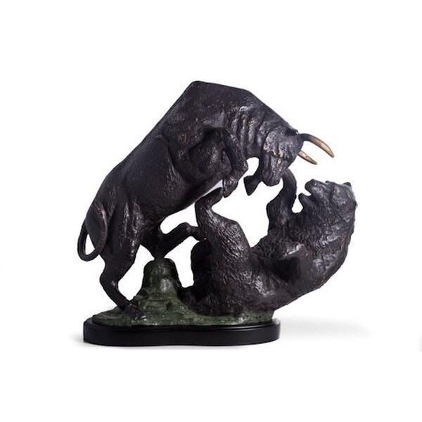 The Big Fight Sculpture Bronze Bear Battle Bull Large Stock Market